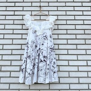 Vintage Kimchi Blue 00s Y2K Ruffle Swiss Dot Floral Babydoll Dress White Brown